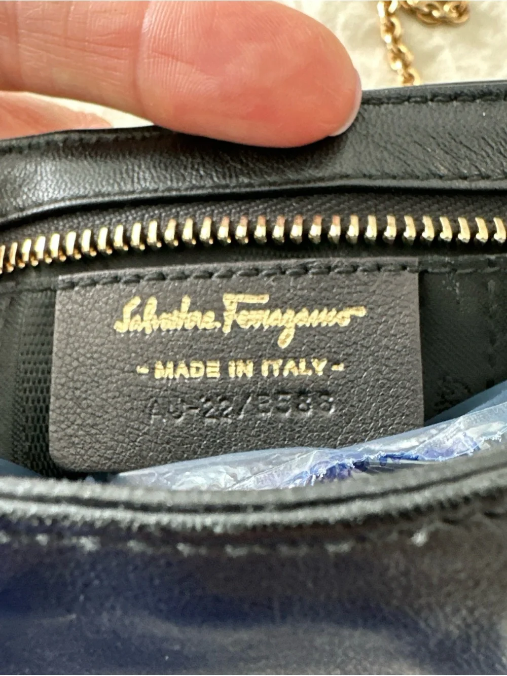 Salvatore Ferragamo Black Leather Shoulder Bag with Gold Chain and Hardware